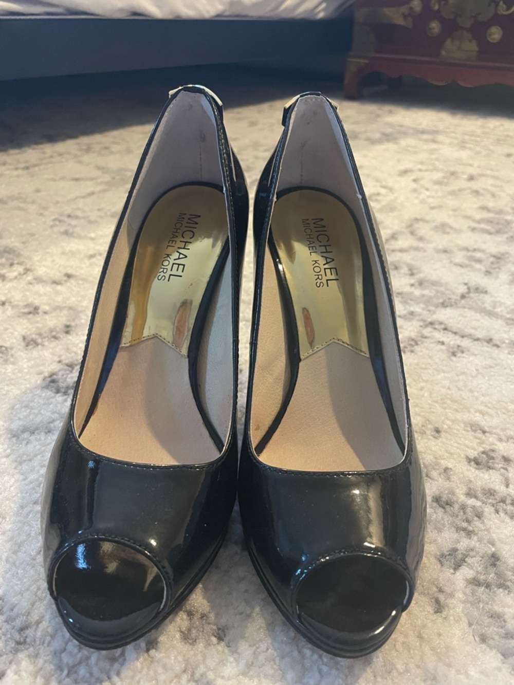 Michael Kors Black Patent Peep-Toe Heels